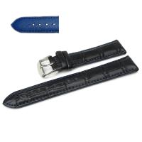 Ремешок для часов натуральная кожа черныйс синий строчкой  24 мм C6-24black-blue