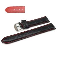 Ремешок для часов натуральная кожа черныйс красной строчкой  24 мм C6-24black-red