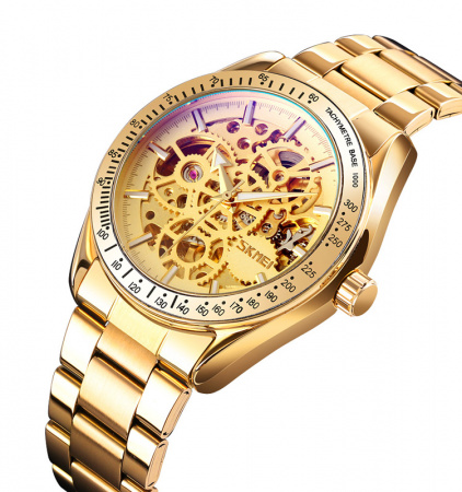 Часы наручные Skmei мужские механические с автоподзаводом 9194gold-gold