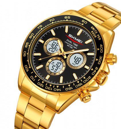Часы наручные Skmei мужские электронные спортивные 2505gold-black-steel